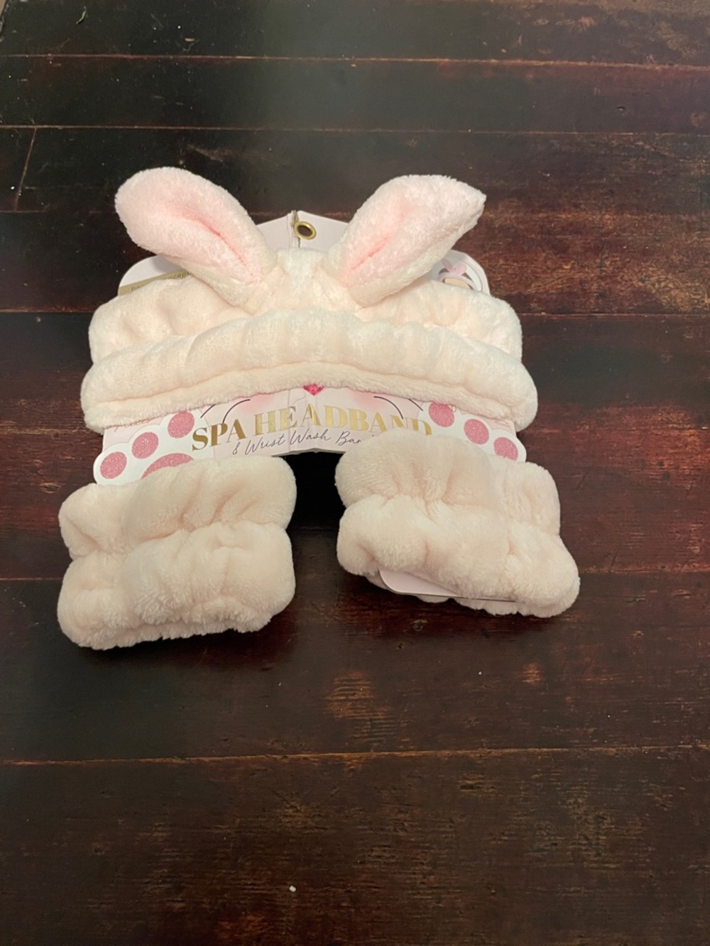Plush Bunny Ear Spa Headband & Wrist Wraps - Pale Pink